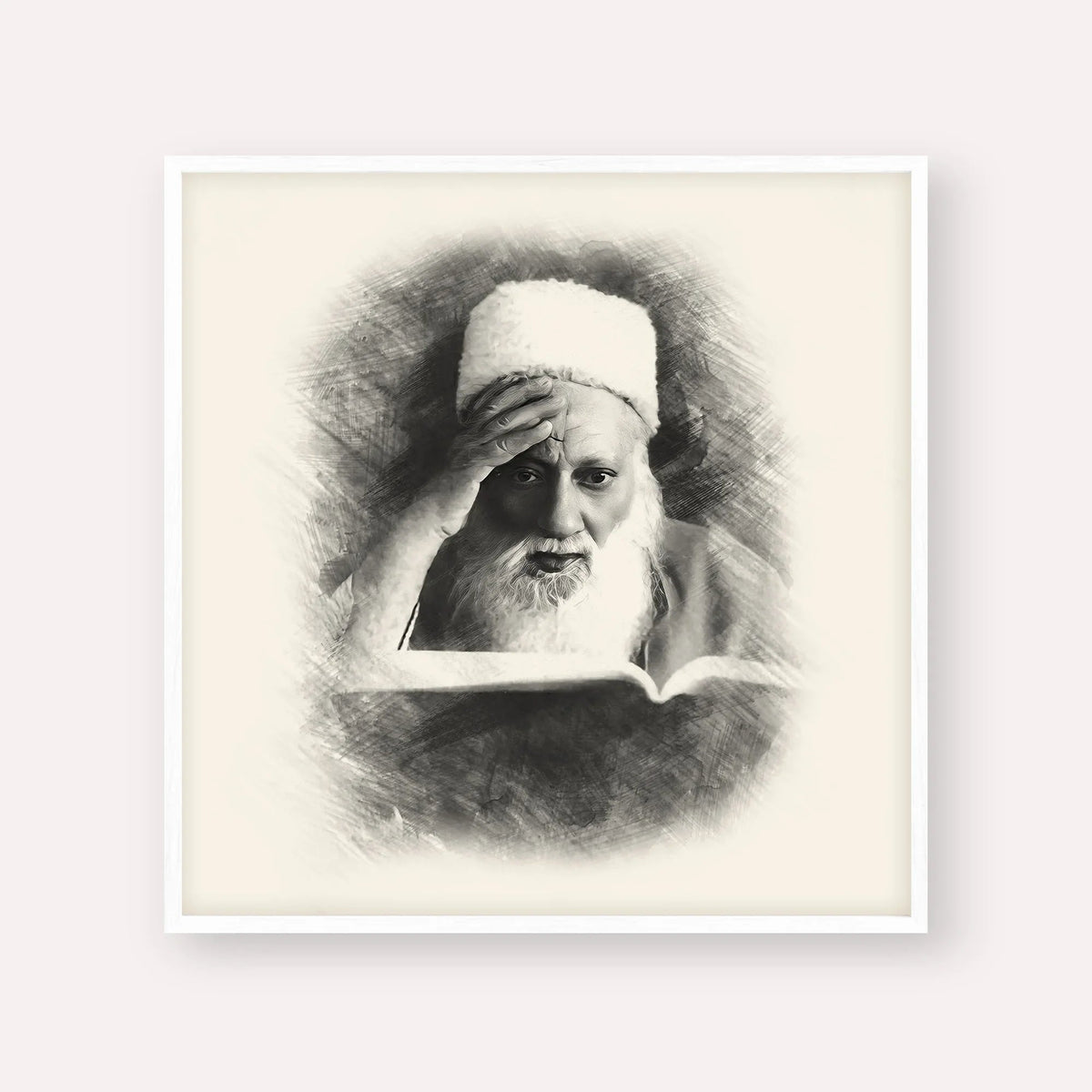Rabbi Yehuda Fatiyah, black & white portrait with white frame; square format example