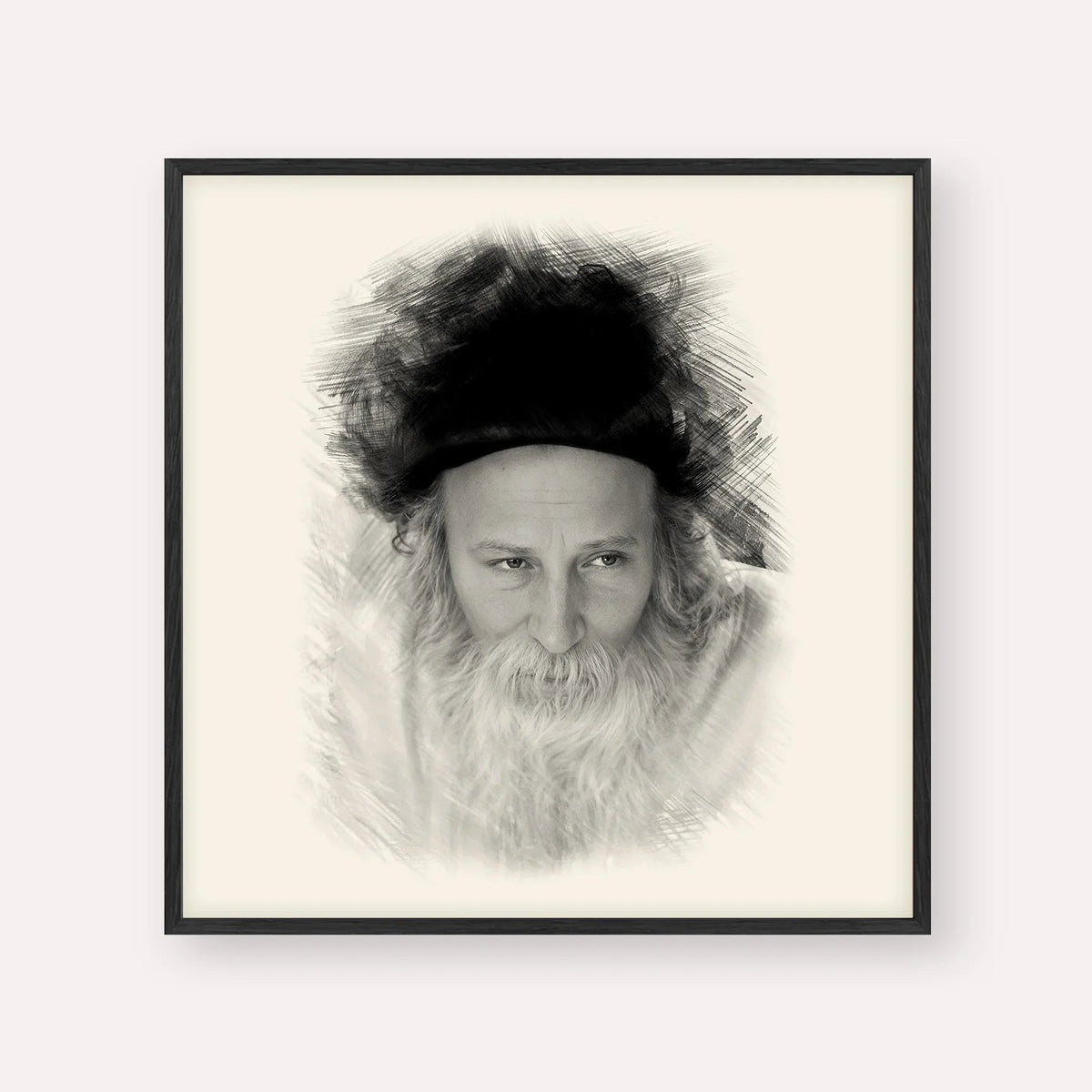 Rabbi Yitzchak Meir Morgenstern, black & white portrait with black frame; square format example