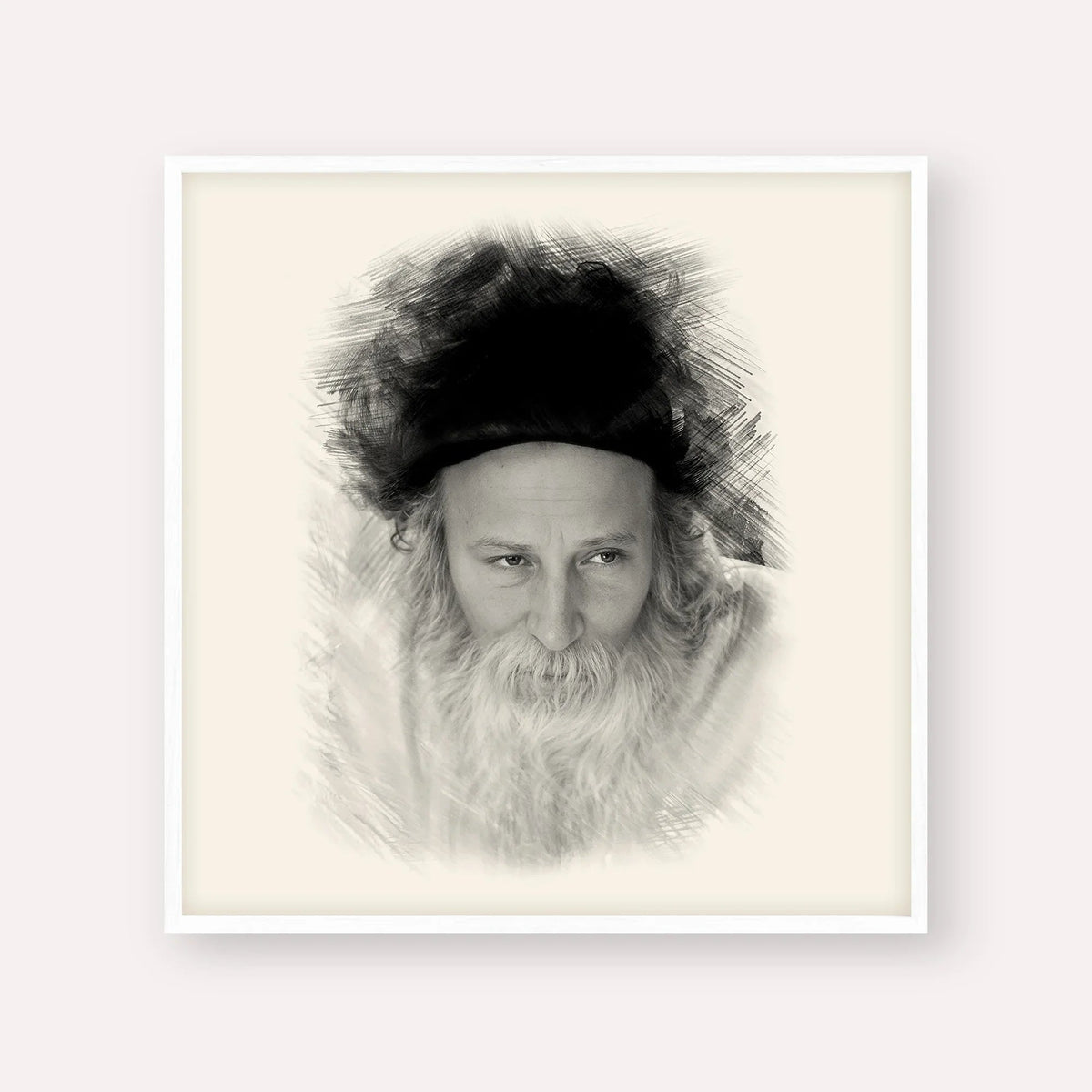 Rabbi Yitzchak Meir Morgenstern, black & white portrait with white frame; square format example