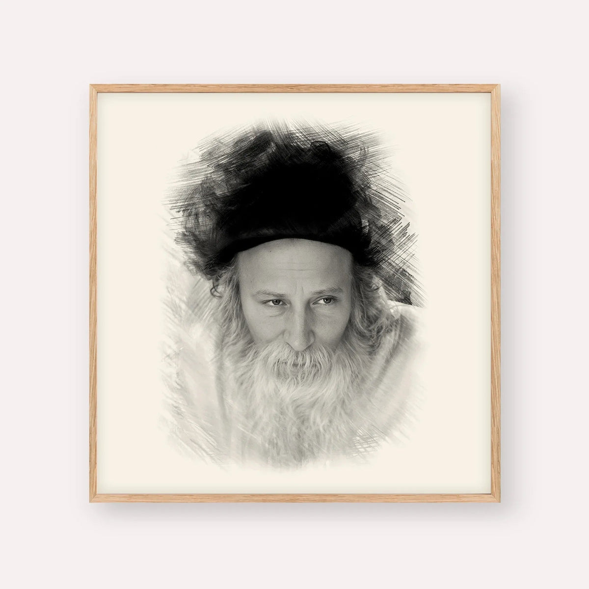 Rabbi Yitzchak Meir Morgenstern, black & white portrait with wood frame; square format example