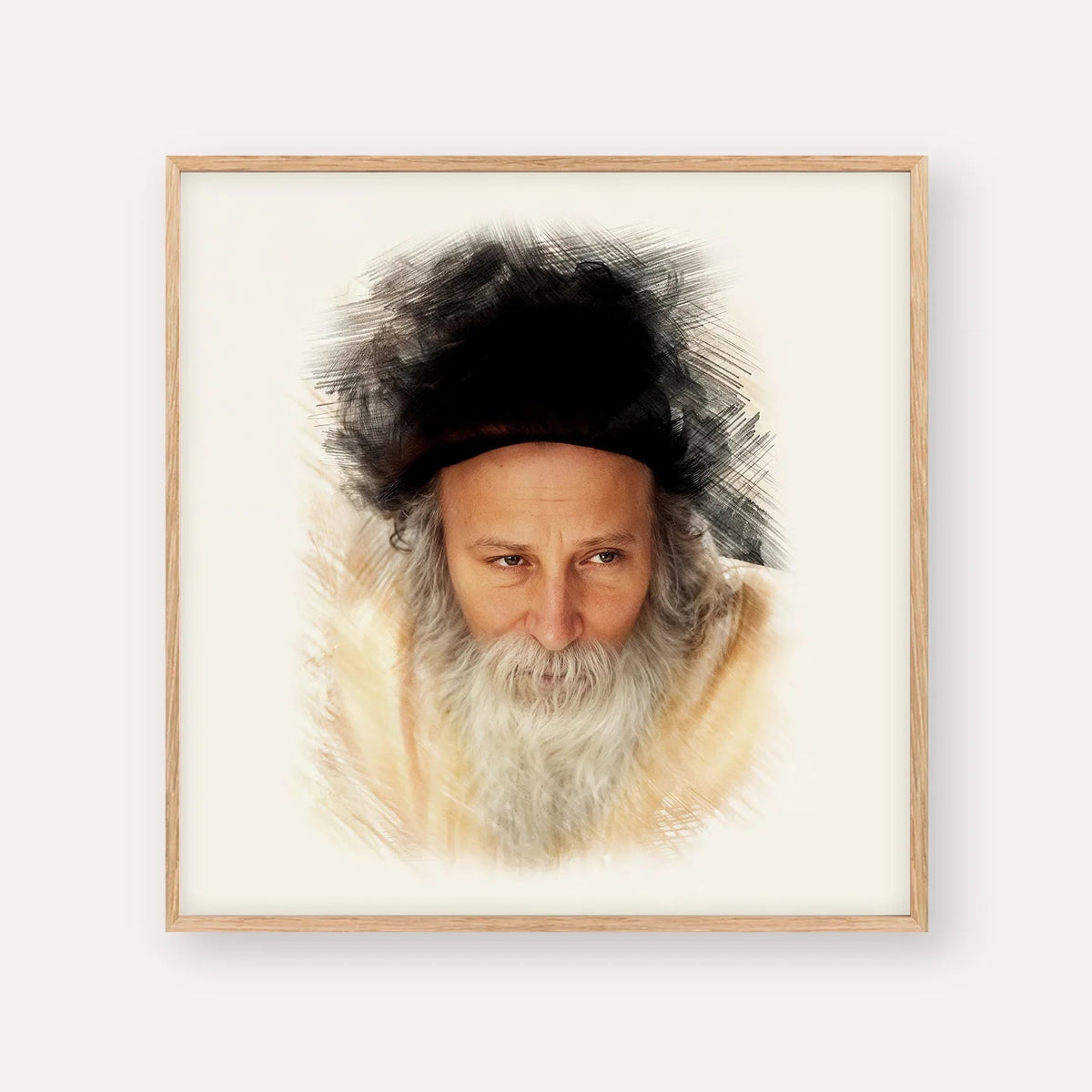 Rabbi Yitzchak Meir Morgenstern, color portrait with wood frame; square format example