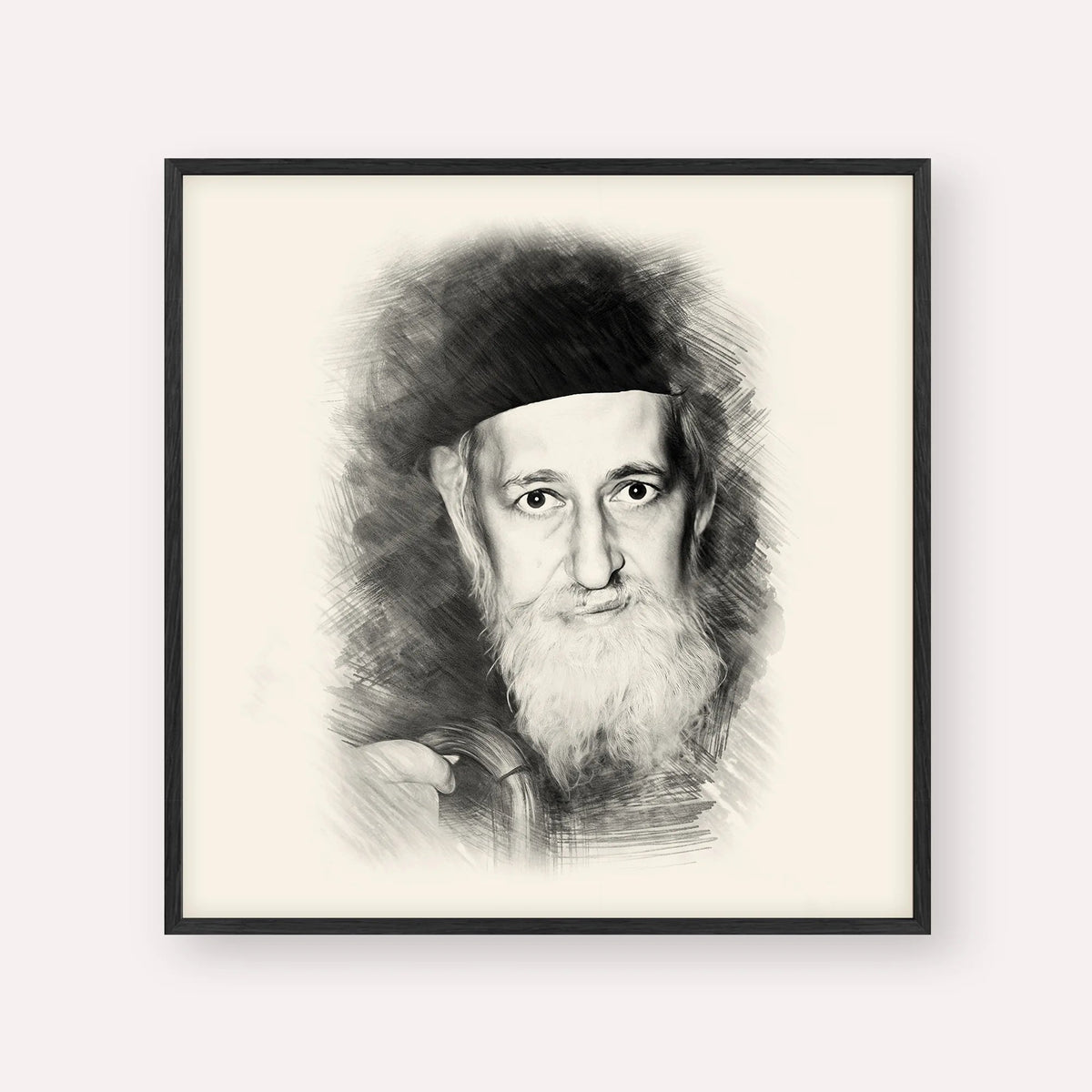 Rabbi Yitzchok Zev Soloveitchik (The Brisker Rav), black & white portrait with black frame; square format example