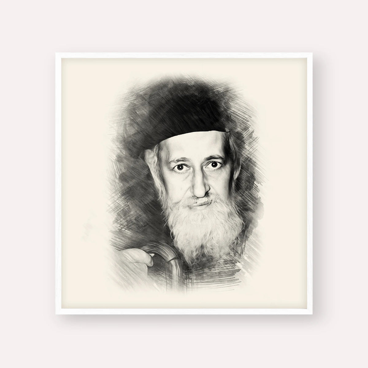 Rabbi Yitzchok Zev Soloveitchik (The Brisker Rav), black & white portrait with white frame; square format example