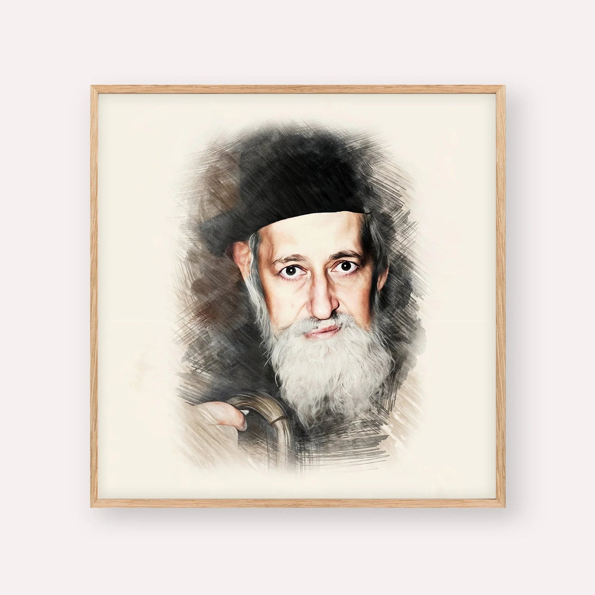 Rabbi Yitzchok Zev Soloveitchik (The Brisker Rav), color portrait with wood frame; square format example