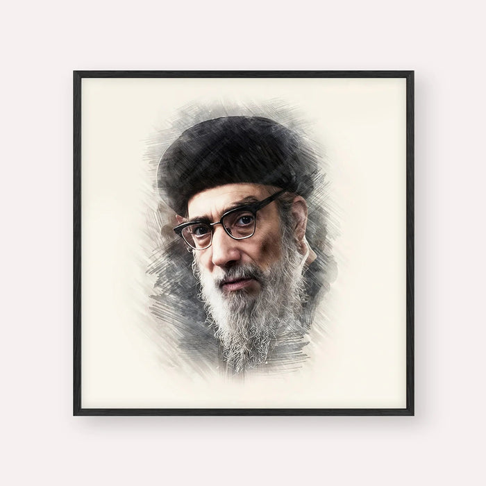 Rabbi Yitzhak Abuchatzira (Baba Haki), color portrait with black frame; square format example