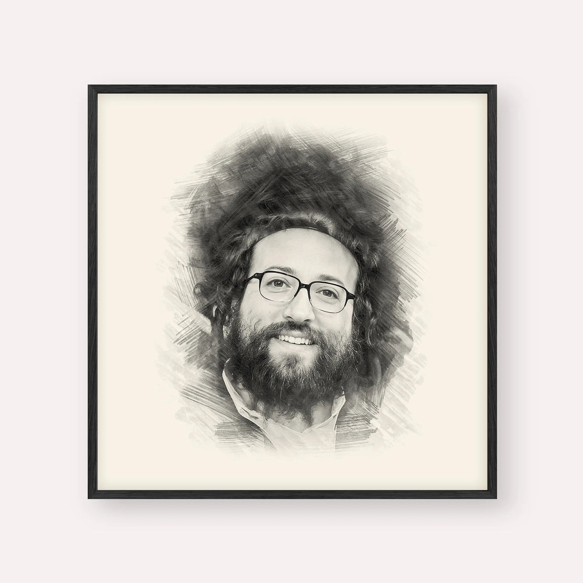Rabbi Yoel Roth, black & white portrait with black frame; square format example