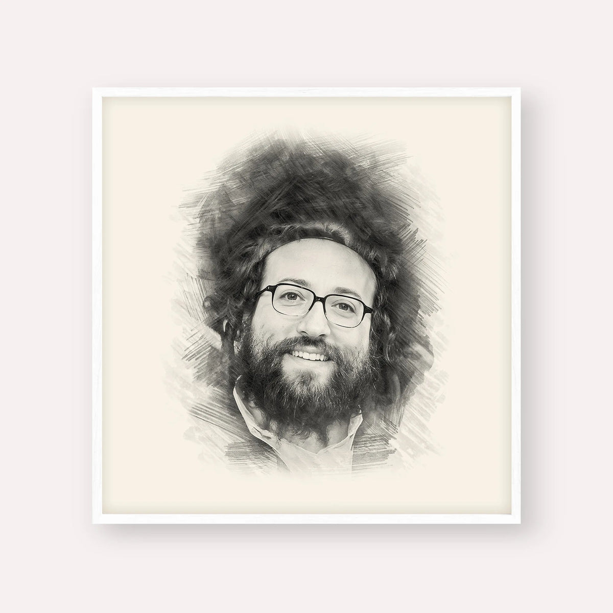 Rabbi Yoel Roth, black & white portrait with white frame; square format example
