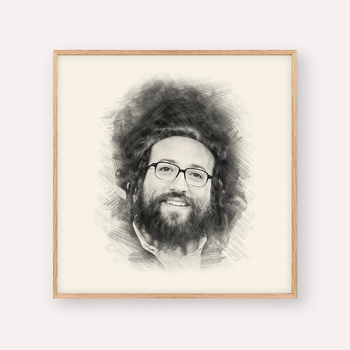 Rabbi Yoel Roth, black & white portrait with wood frame; square format example
