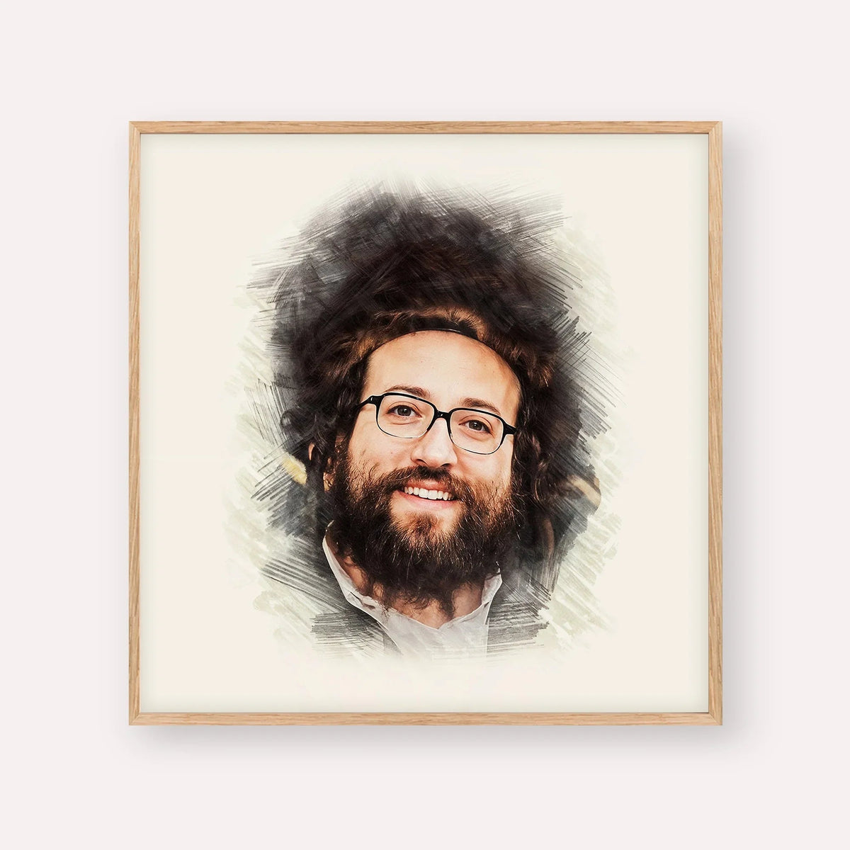 Rabbi Yoel Roth, color portrait with wood frame; square format example