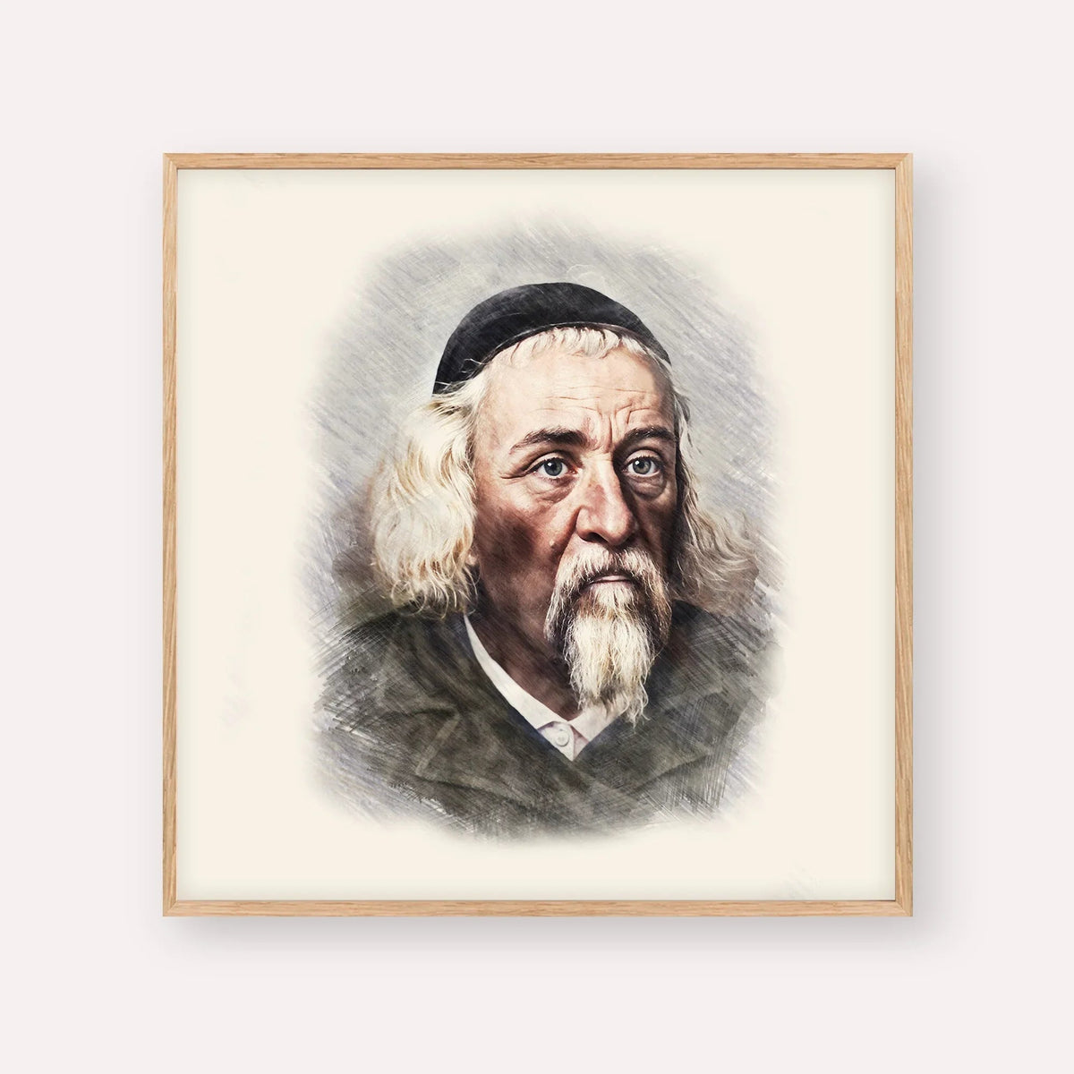 Rabbi Yosef Dov Soloveitchik - Beis Halevi, color portrait with wood frame; square format example