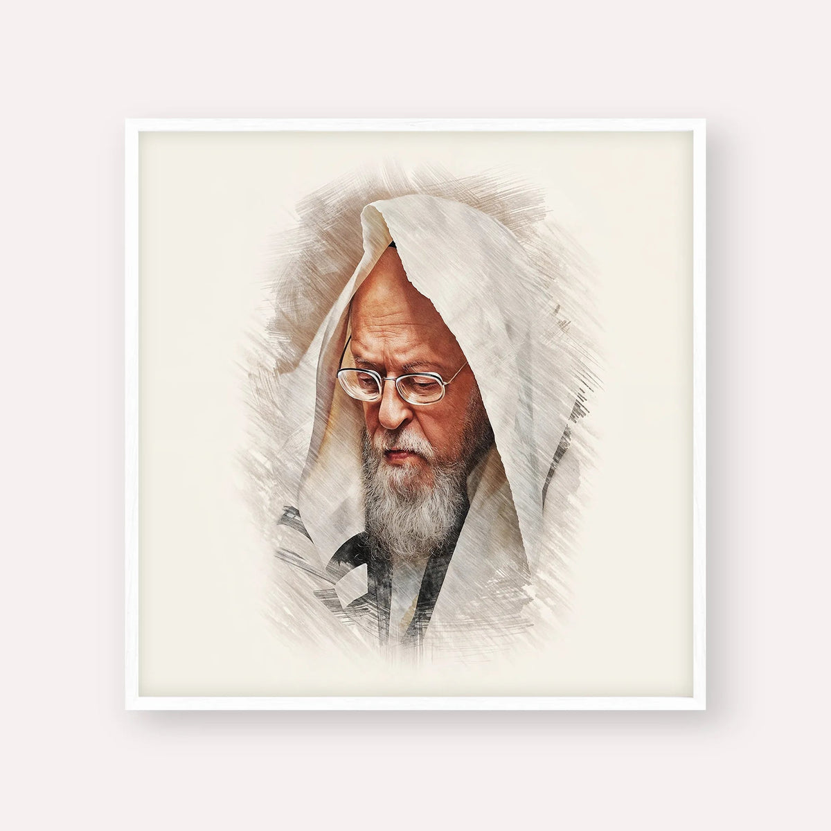 Rabbi Yosef Shalom Elyashiv, color portrait with white frame; square format example