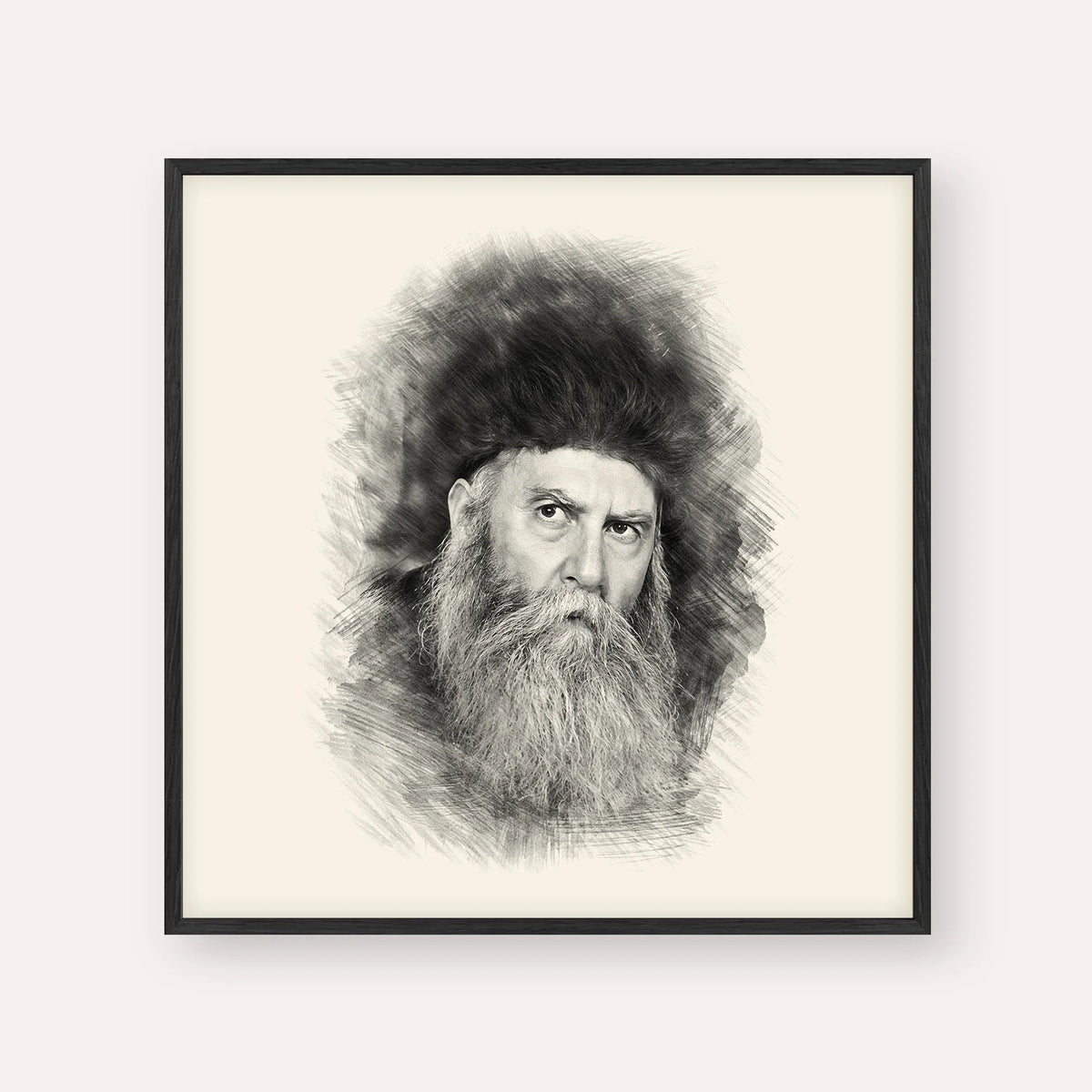 Rabbi Yosef Yitzchak Schneersohn, black & white portrait with black frame; square format example