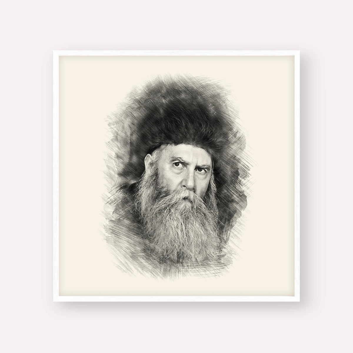 Rabbi Yosef Yitzchak Schneersohn, black & white portrait with white frame; square format example