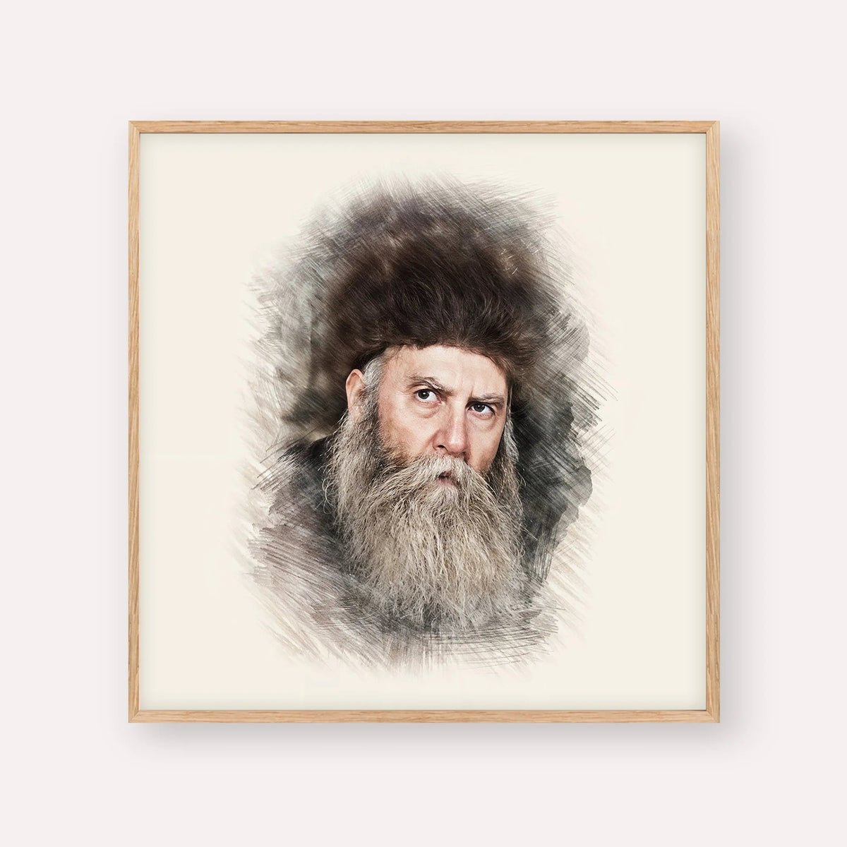 Rabbi Yosef Yitzchak Schneersohn, color portrait with wood frame; square format example