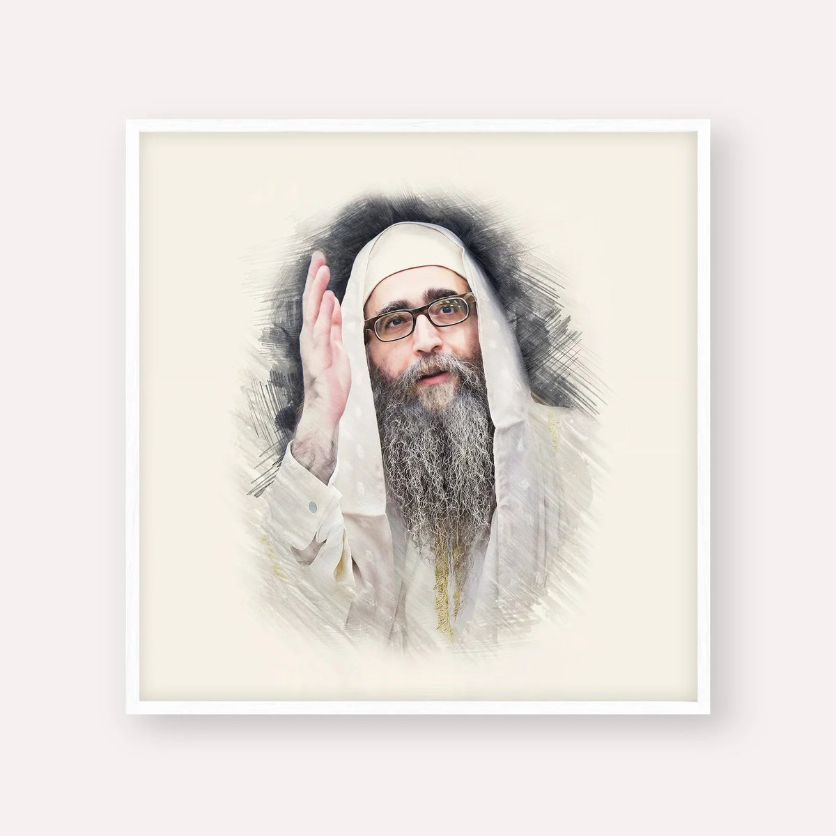 Rabbi Yoshiyahu Yosef Pinto, color portrait with white frame; square format example