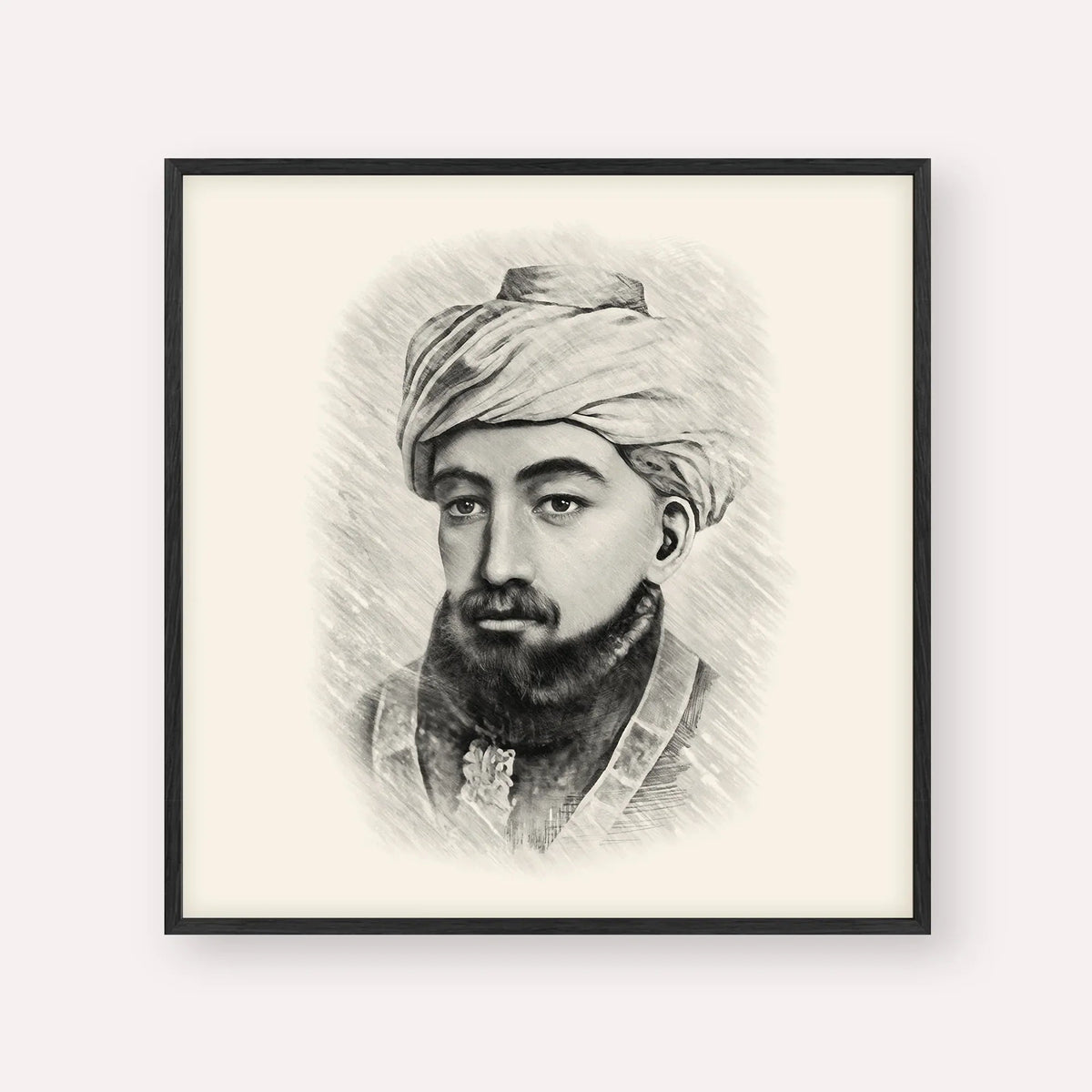 Rambam, black & white portrait with black frame; square format example