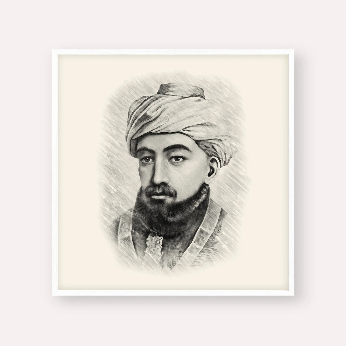 Rambam, black & white portrait with white frame; square format example