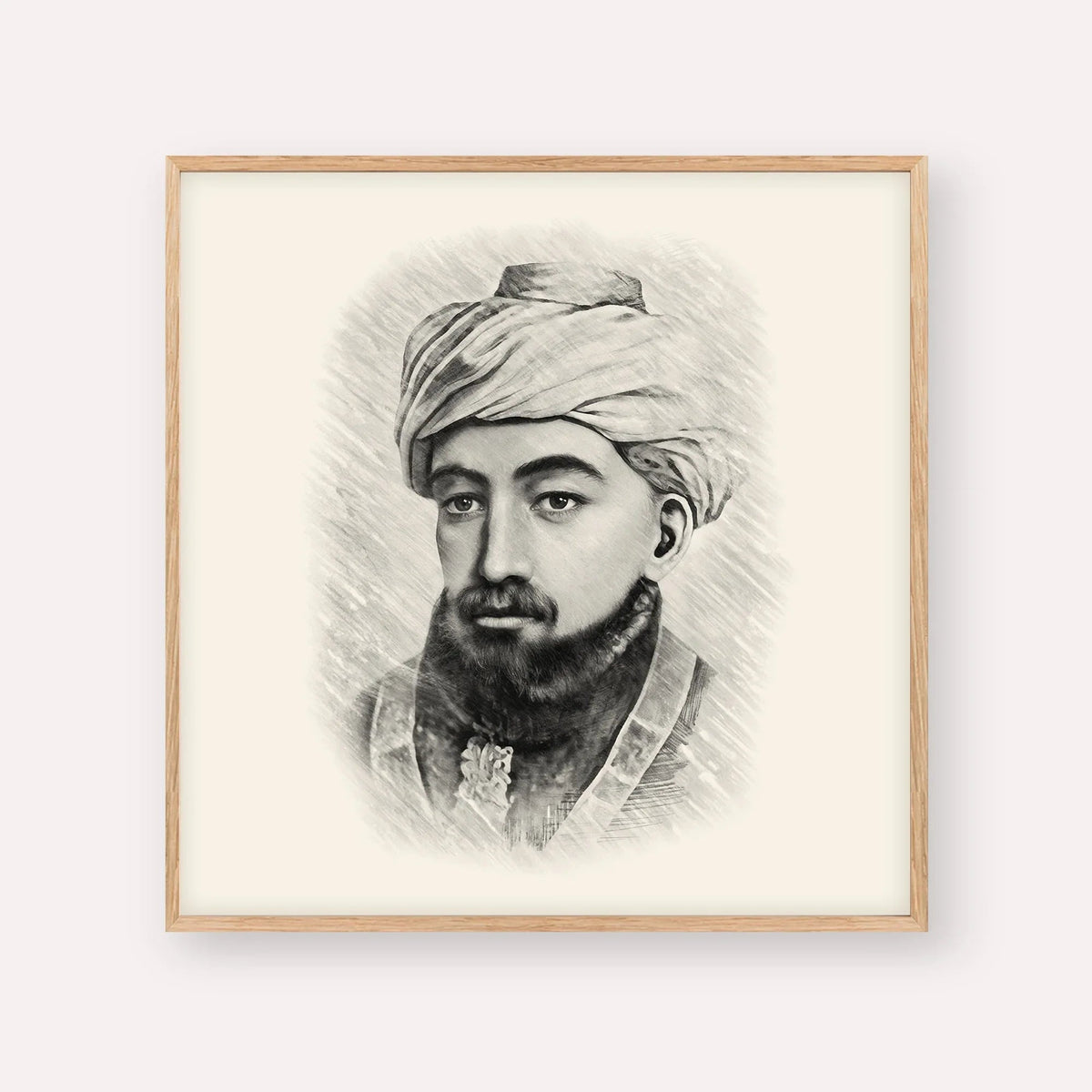 Rambam, black & white portrait with wood frame; square format example