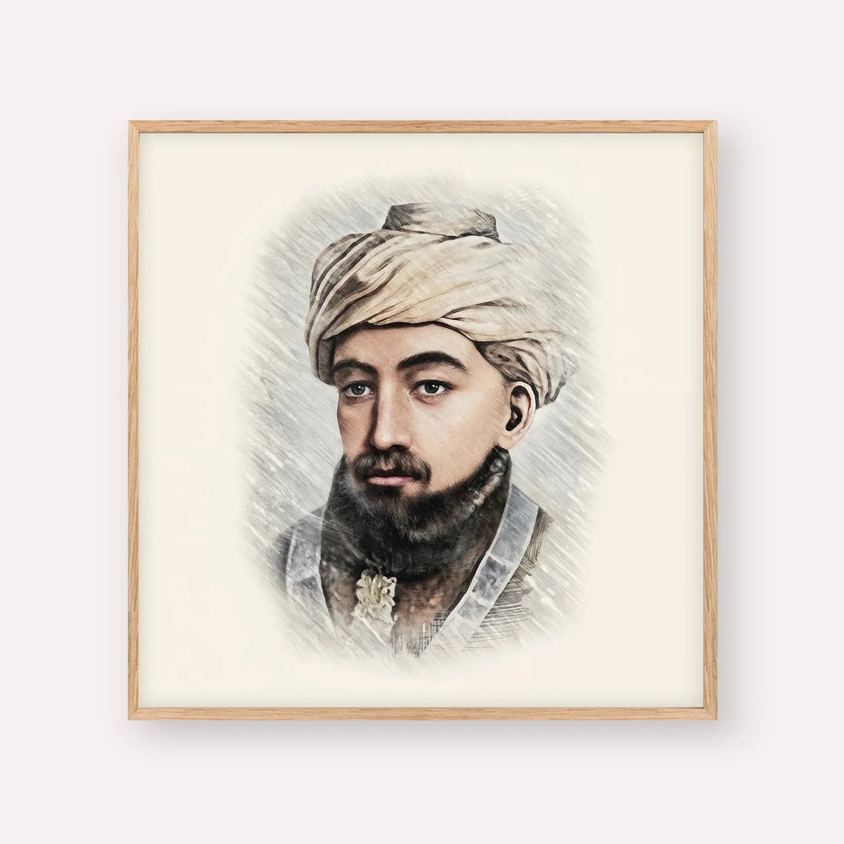 Rambam, color portrait with wood frame; square format example