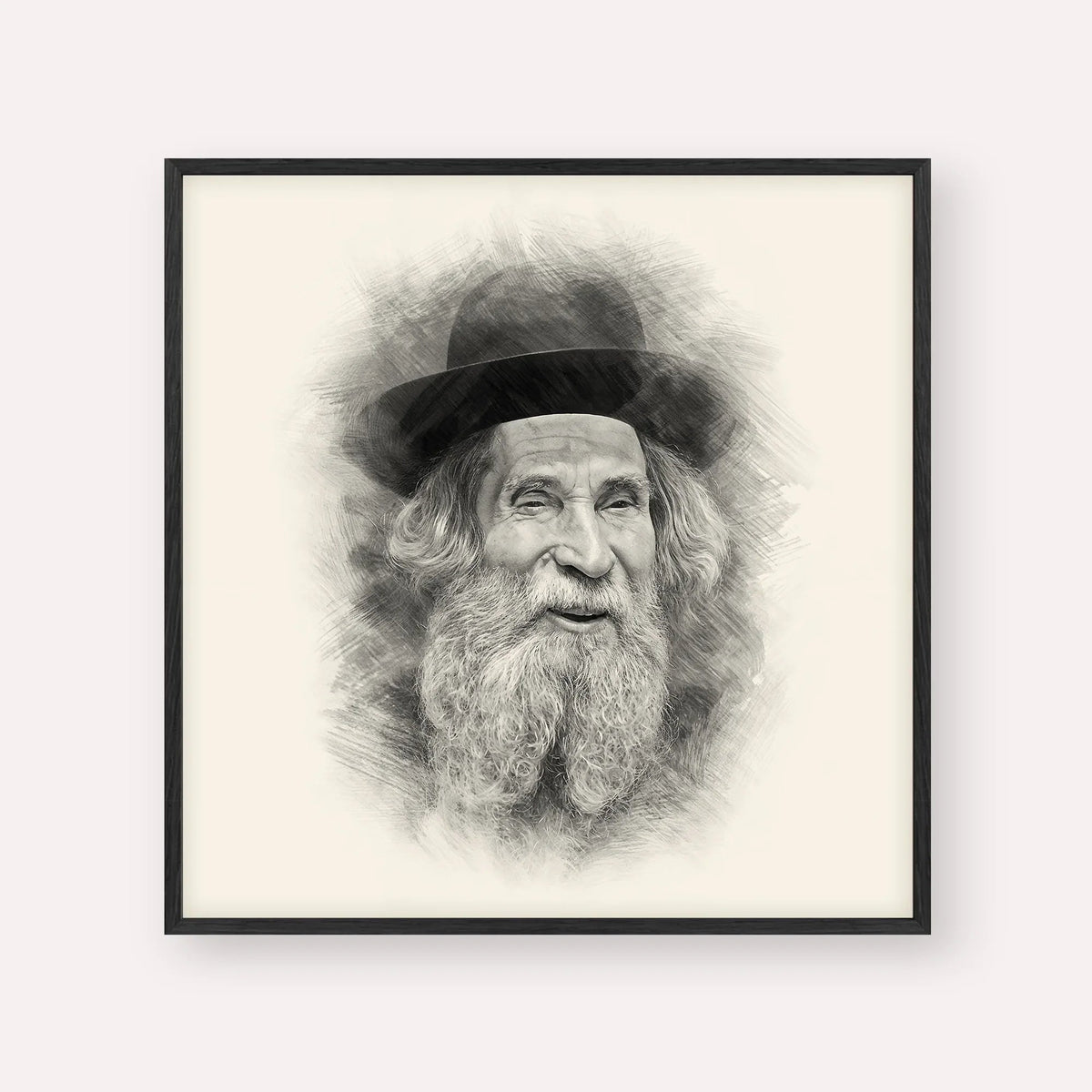 Rav Aharon Leib Shteinman, black & white portrait with black frame; square format example