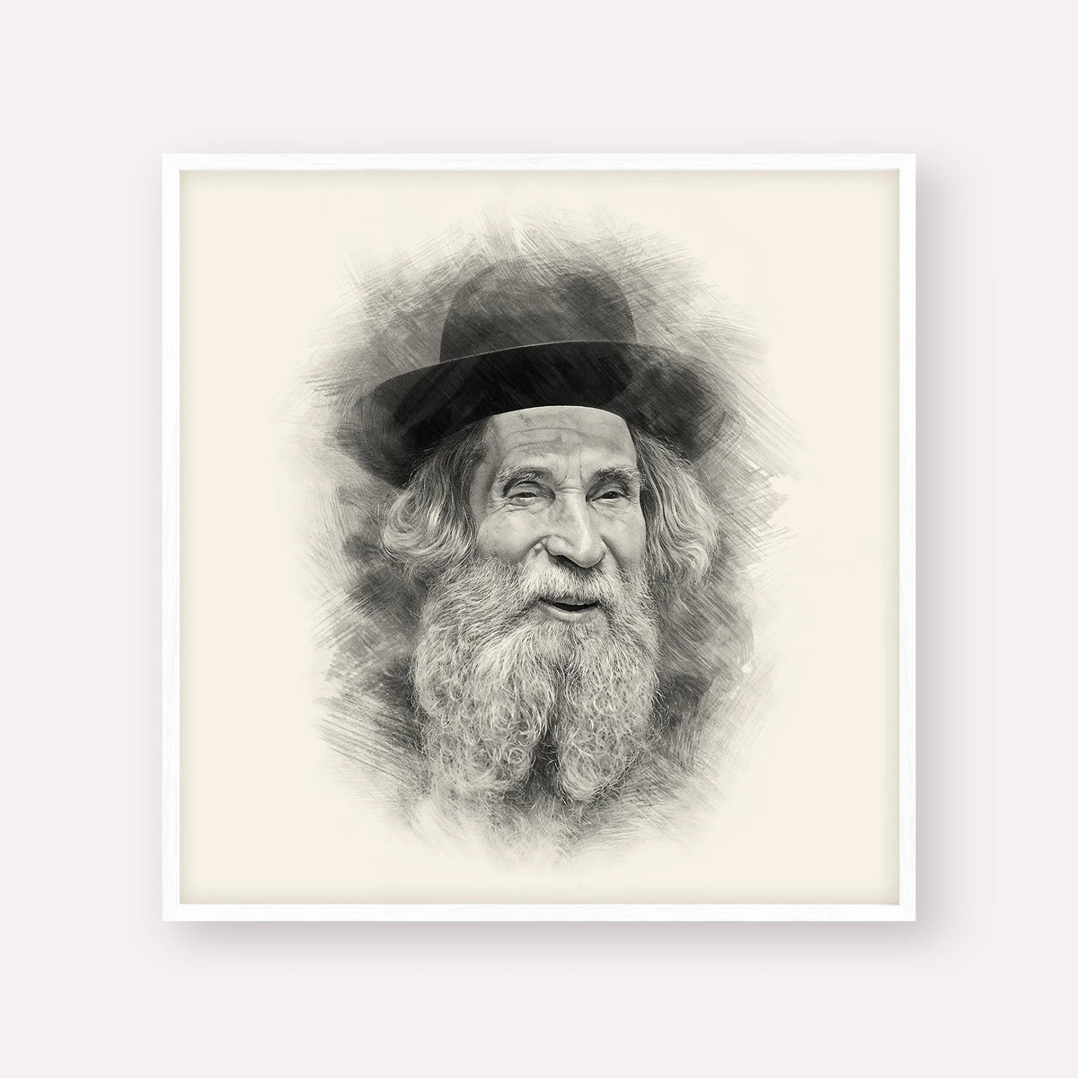 Rav Aharon Leib Shteinman, black & white portrait with white frame; square format example