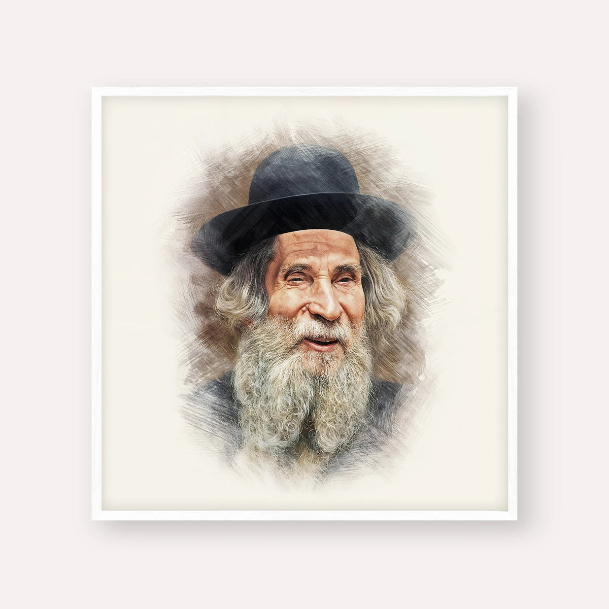 Rav Aharon Leib Shteinman, color portrait with white frame; square format example