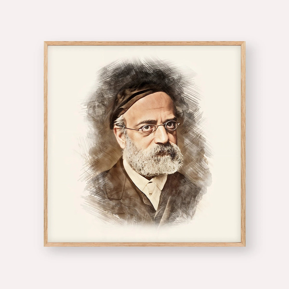 Rav Samson Raphael Hirsch, color portrait with wood frame; square format example