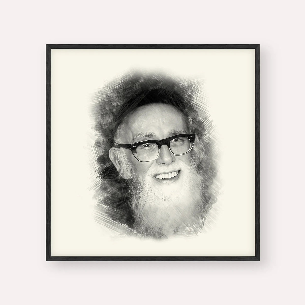 Rav Shlomo Zalman Auerbach, black & white portrait with black frame; square format example