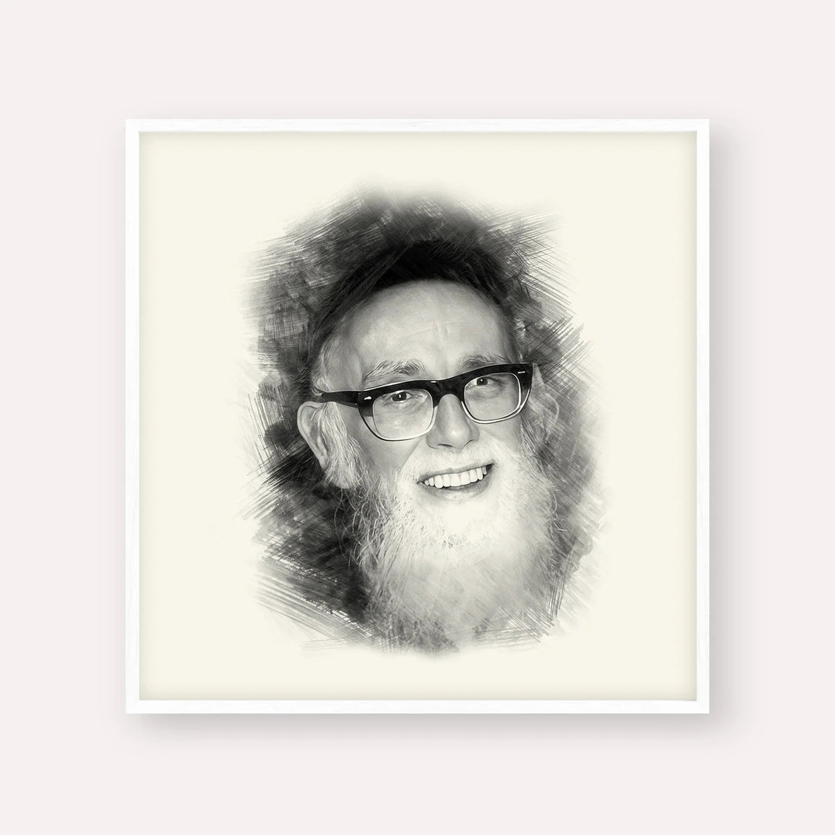Rav Shlomo Zalman Auerbach, black & white portrait with white frame; square format example