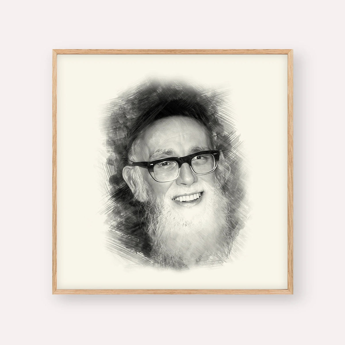 Rav Shlomo Zalman Auerbach, black & white portrait with wood frame; square format example