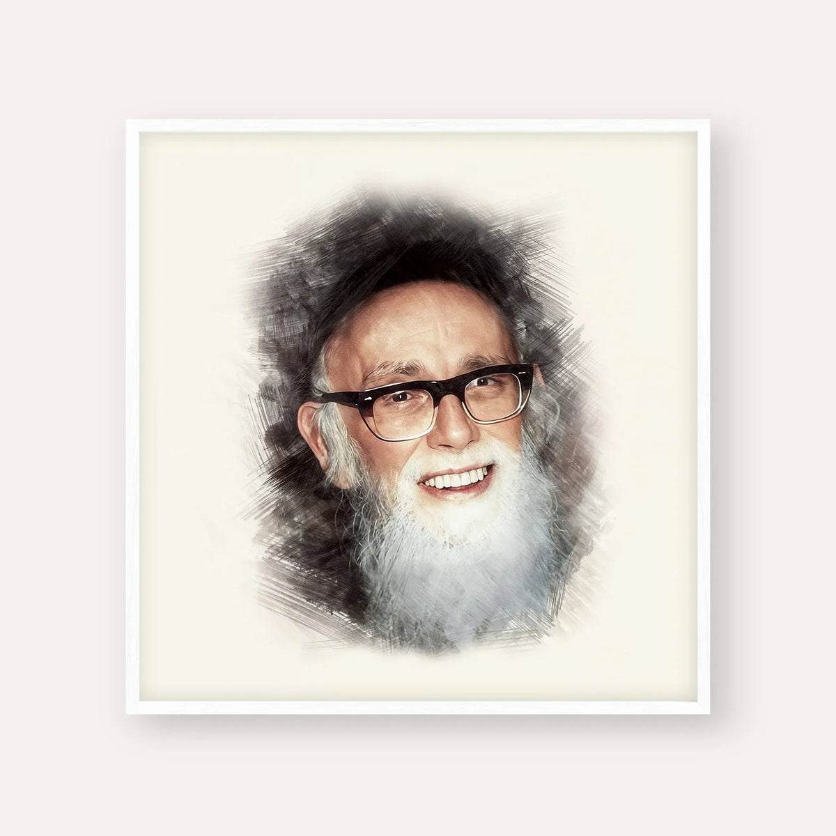 Rav Shlomo Zalman Auerbach, color portrait with white frame; square format example