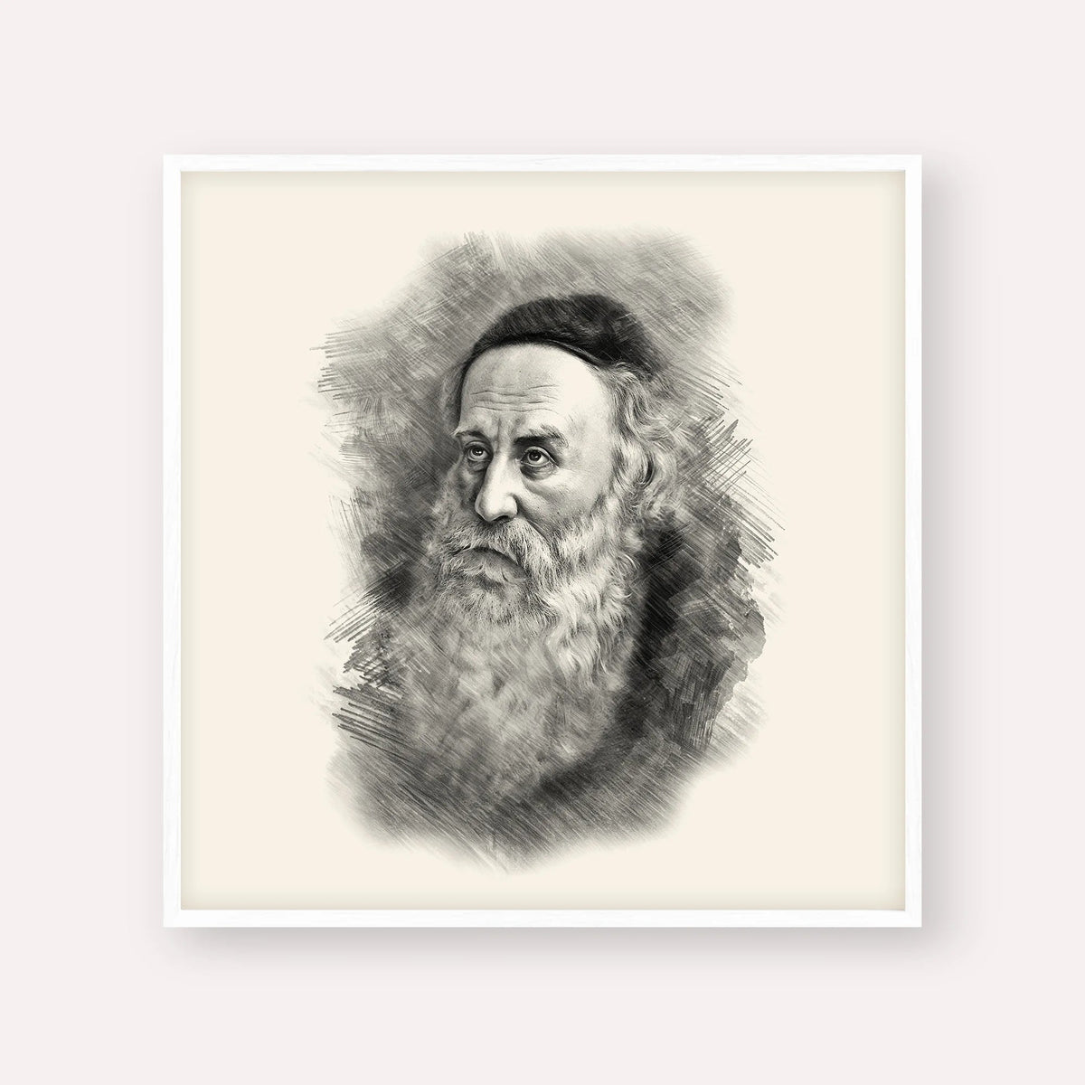 Rav Shneur Zalman (Baal HaTanya), black & white portrait with white frame; square format example