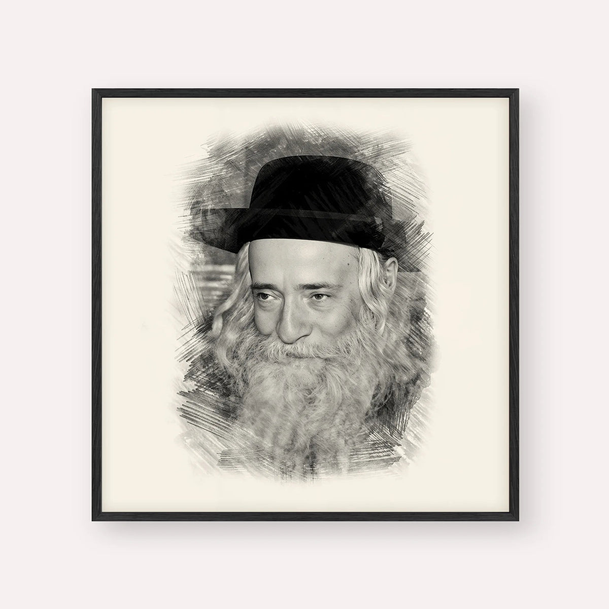 Rav Yekusiel Yehudah Halberstam - The Klausenburger Rebbe, black & white portrait with black frame; square format example