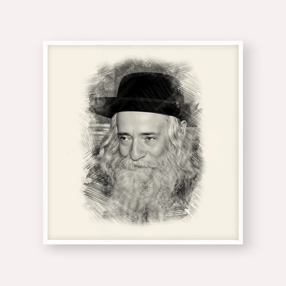 Rav Yekusiel Yehudah Halberstam - The Klausenburger Rebbe, black & white portrait with white frame; square format example