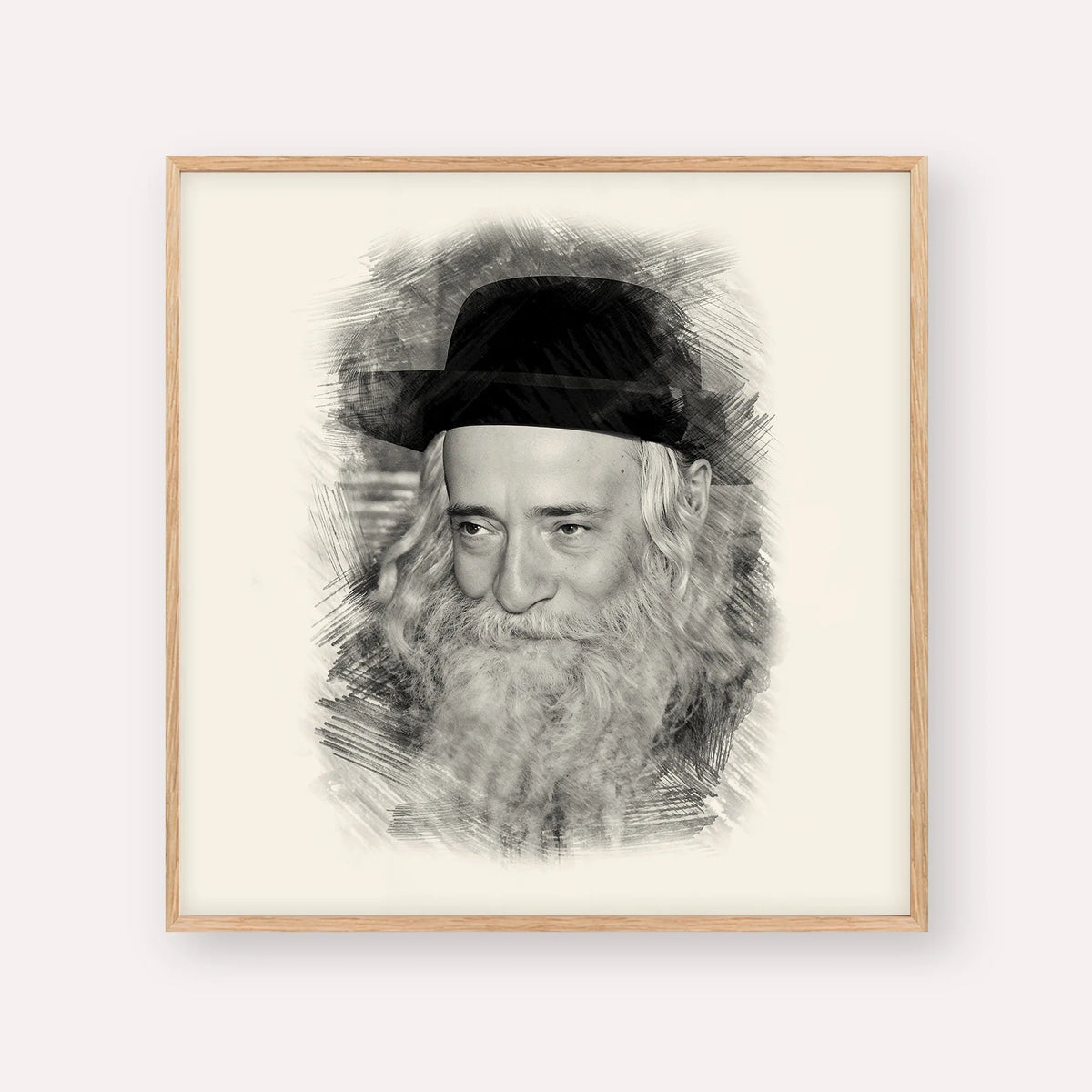 Rav Yekusiel Yehudah Halberstam - The Klausenburger Rebbe, black & white portrait with wood frame; square format example