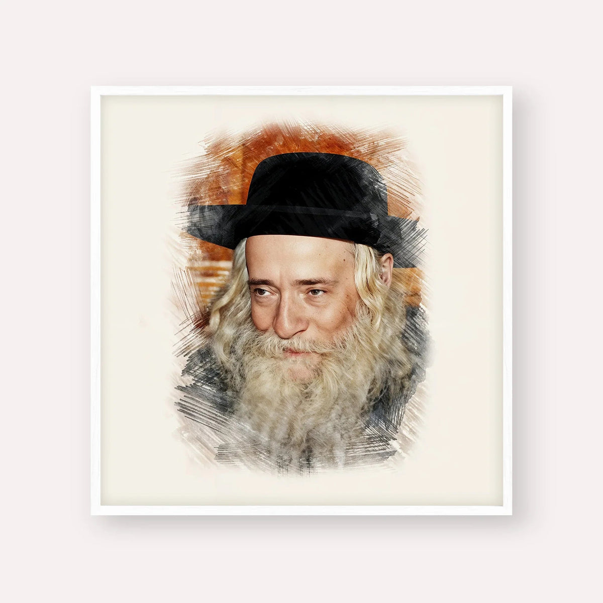 Rav Yekusiel Yehudah Halberstam - The Klausenburger Rebbe, color portrait with white frame; square format example