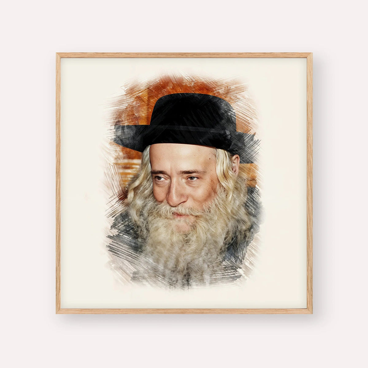 Rav Yekusiel Yehudah Halberstam - The Klausenburger Rebbe, color portrait with wood frame; square format example