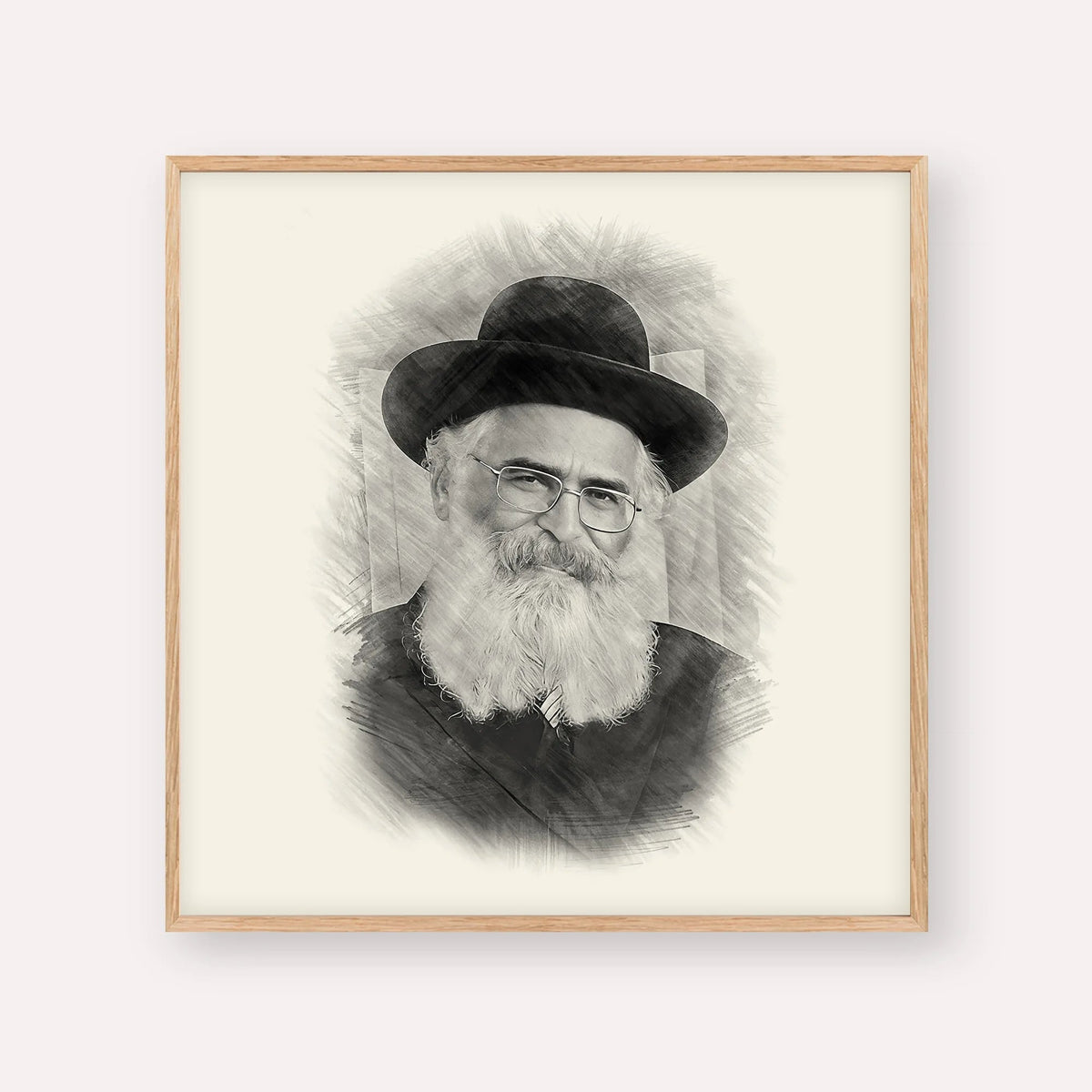 Rav Yoram Abergel, black & white portrait with wood frame; square format example