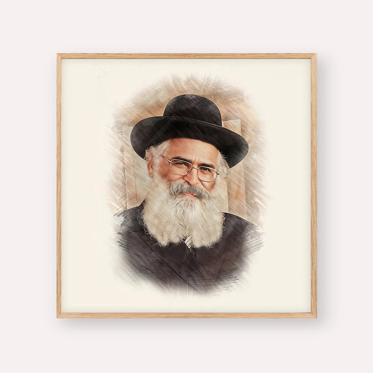 Rav Yoram Abergel, color portrait with wood frame; square format example
