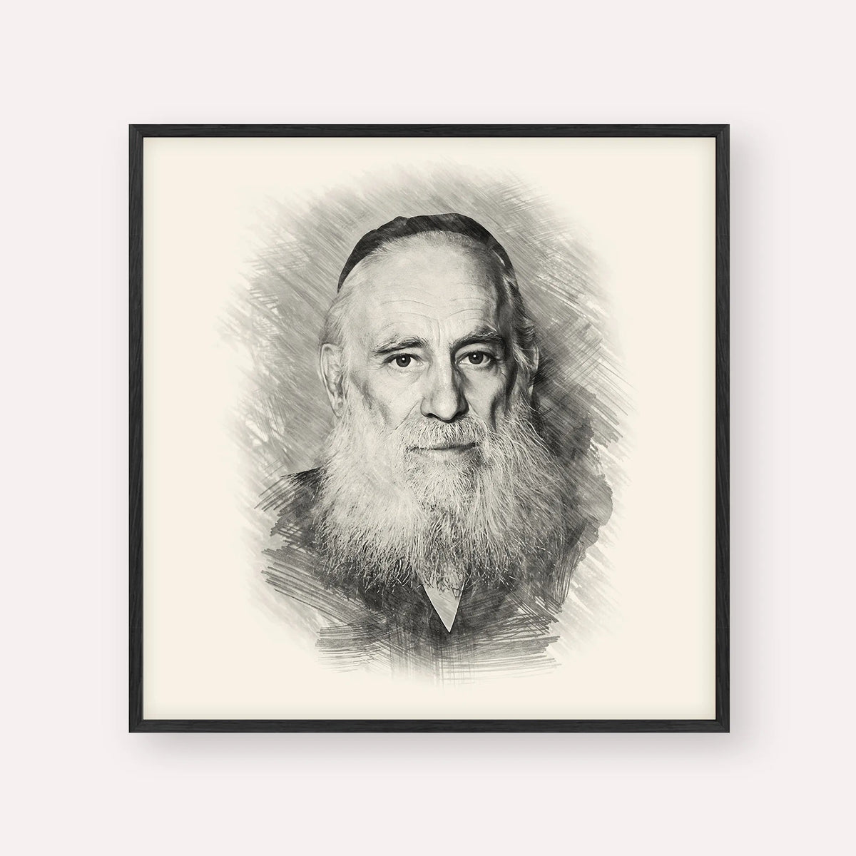 Rav Yosef Shlomo Kahaneman (Ponevezher Rav), black & white portrait with black frame; square format example