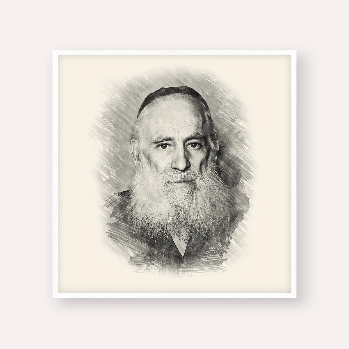 Rav Yosef Shlomo Kahaneman (Ponevezher Rav), black & white portrait with white frame; square format example