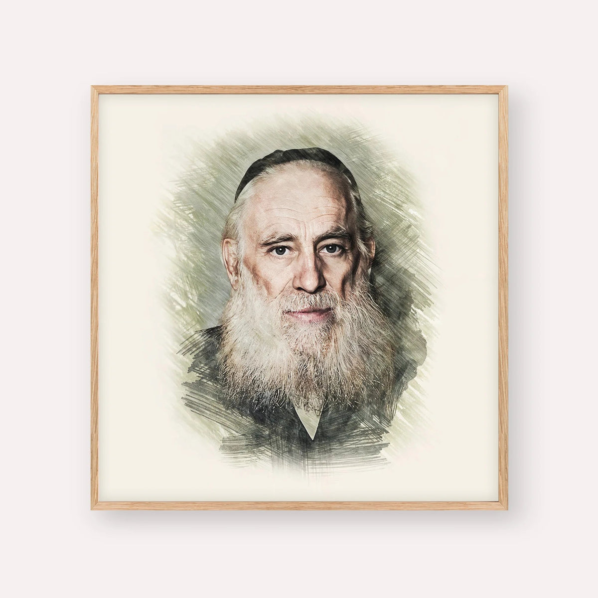 Rav Yosef Shlomo Kahaneman (Ponevezher Rav), color portrait with wood frame; square format example