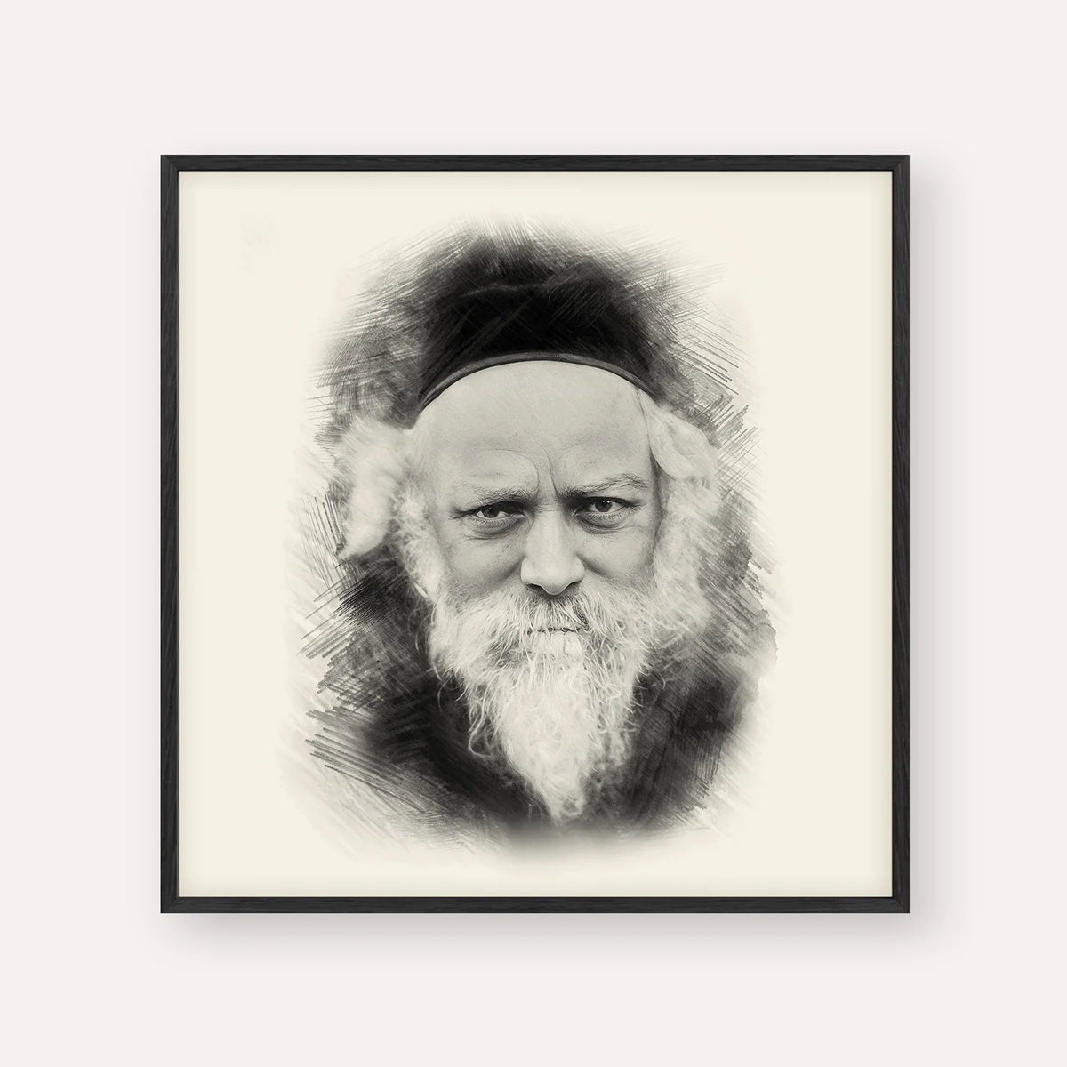 Reb Boruch Ber, black & white portrait with black frame; square format example