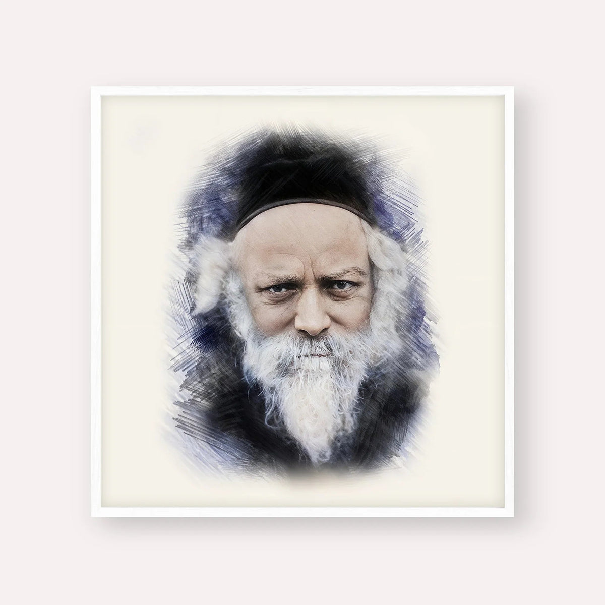 Reb Boruch Ber, color portrait with white frame; square format example