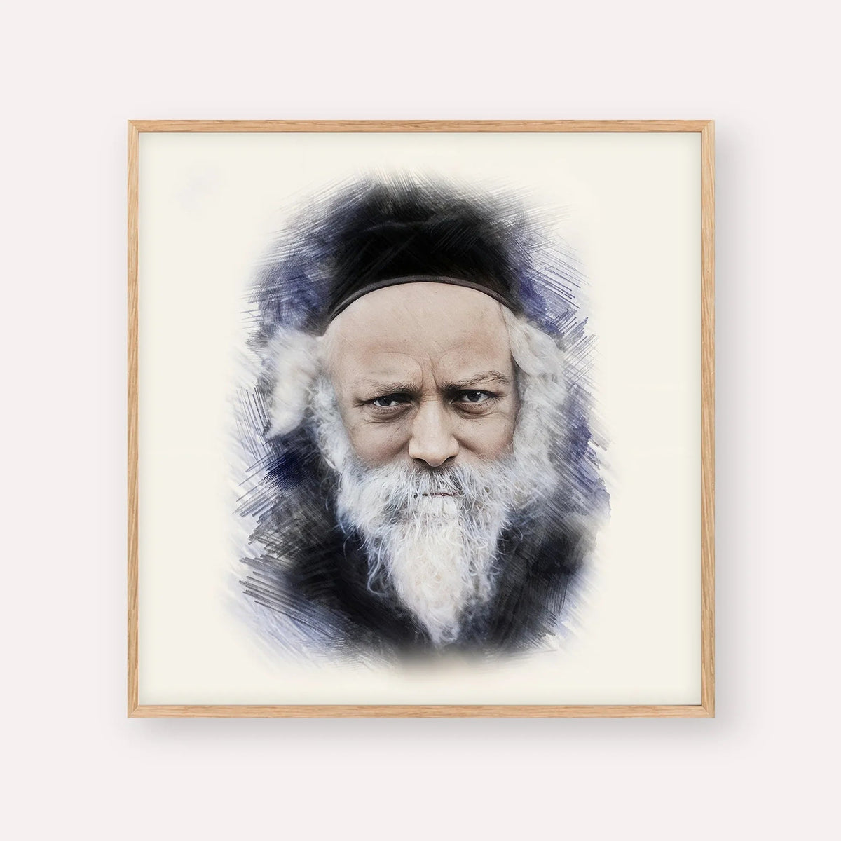 Reb Boruch Ber, color portrait with wood frame; square format example