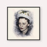 Rebbetzin Chaya Mushka Schneerson, color portrait with black frame; square format example