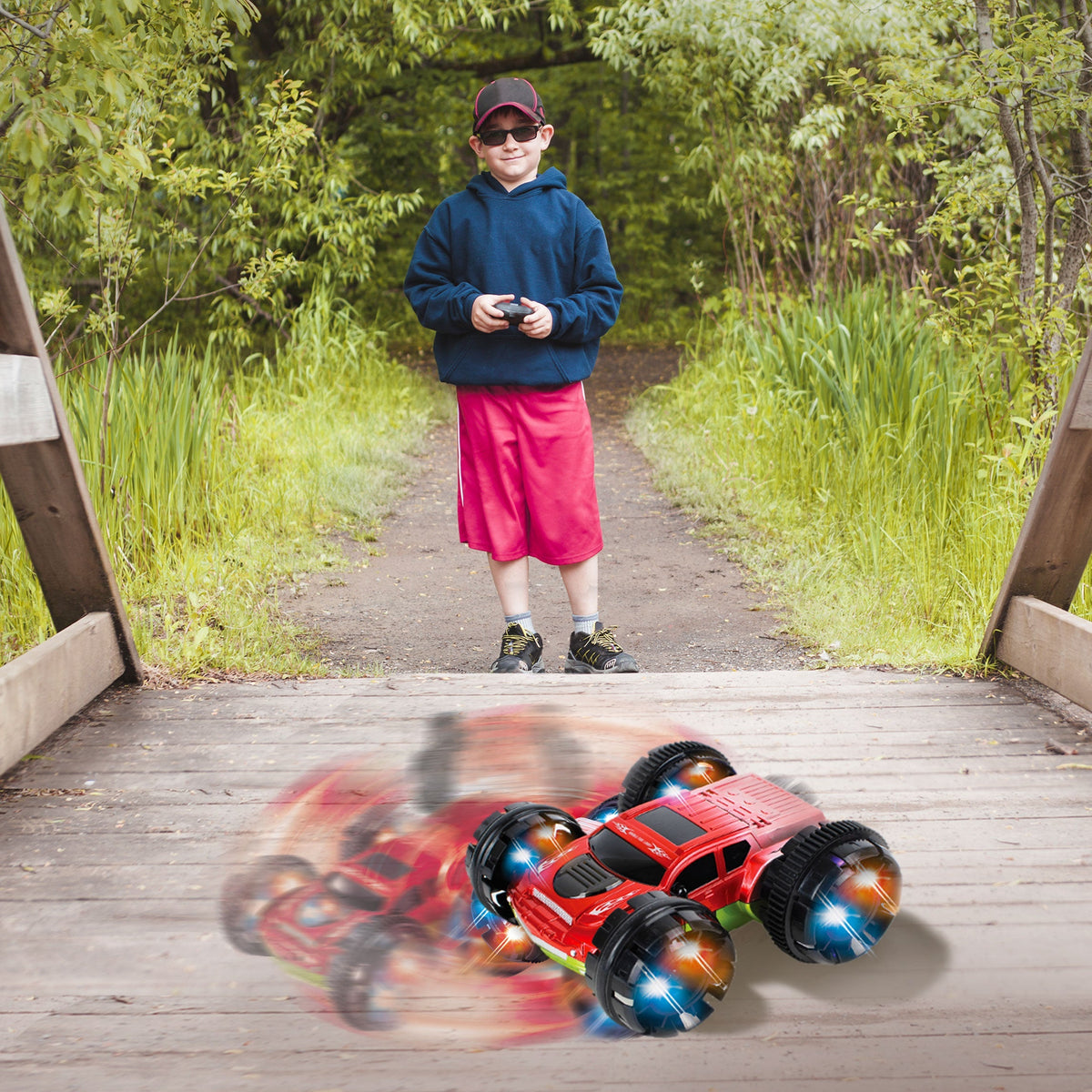 KidiRace RC 360 Stunt Car, Red - Flipping & Spinning Remote Car — control, view 2 | Judaica Square Lakewood