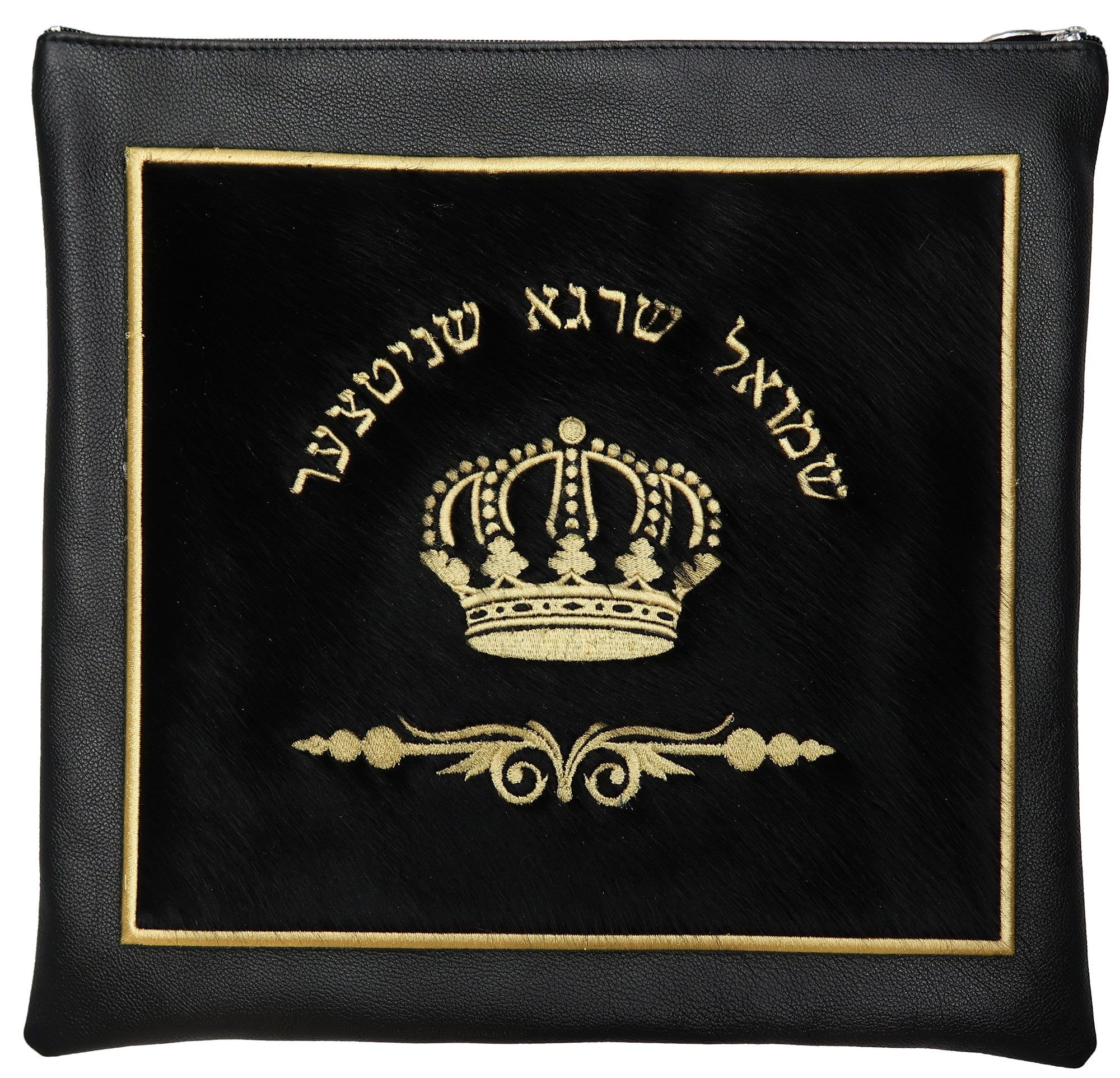 Prestige Leather Tallit & Tefillin Bag — Crown Design, Premier Collection (745I-BK3)