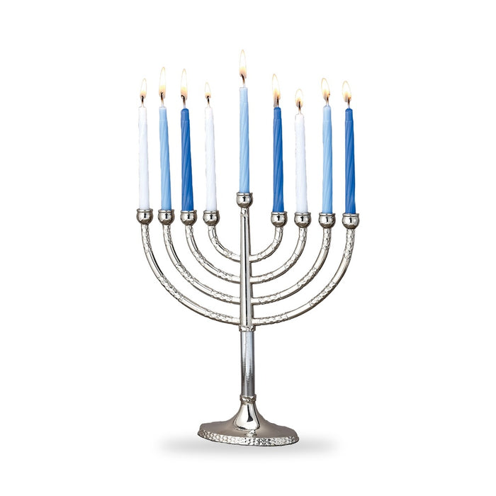 Classic Elegance Hanukkah Menorah with Hammered Accents, 7 x 8 in, lit candles view