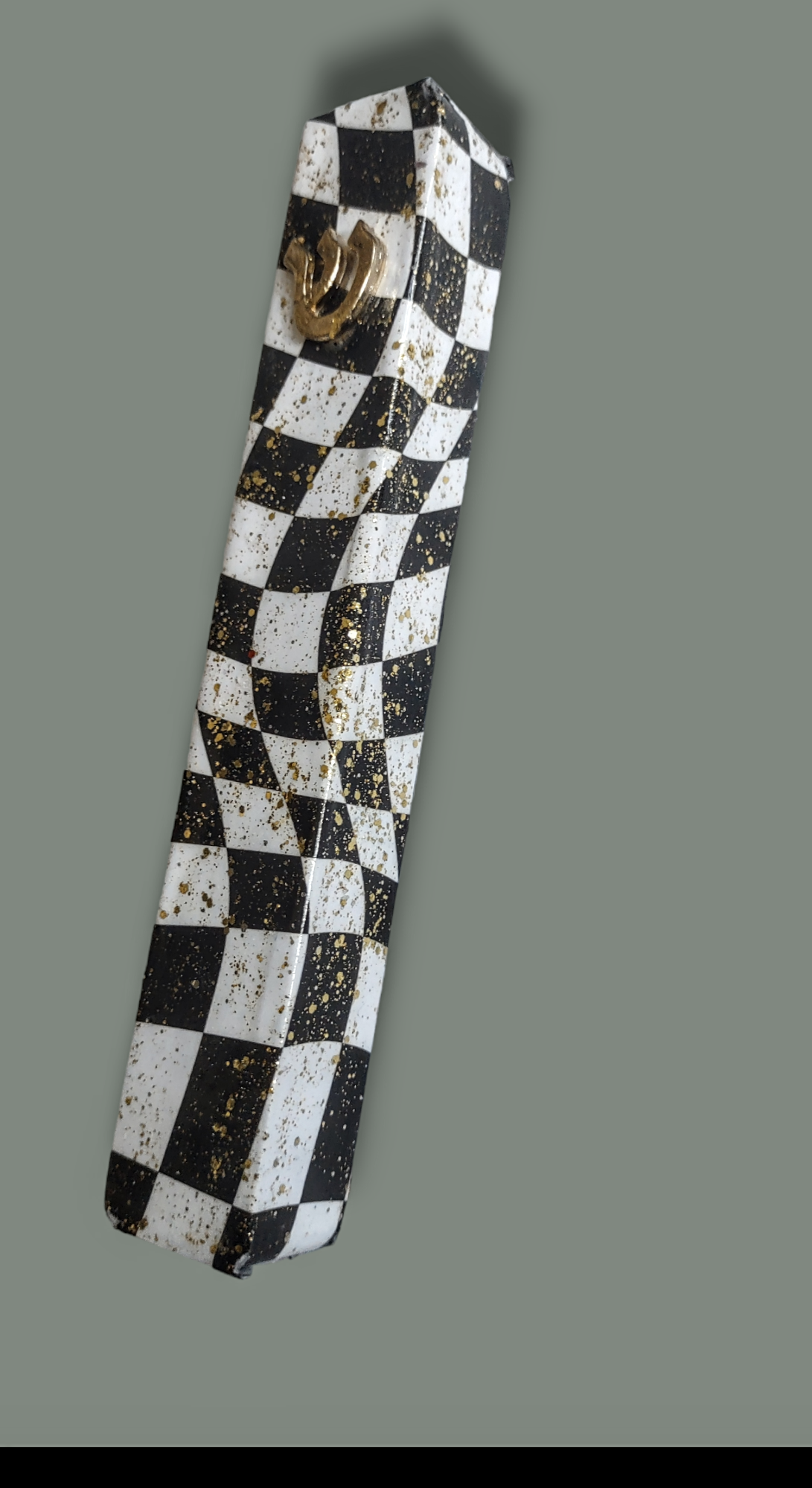 Black and white decoupage mezuzah — glitter finished wood case | Judaica Square Lakewood (view 4)